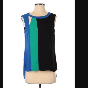BCBGMaxAzria Sleeveless.Blouse Top- Colorblock Blue, Black, Green - M Medium